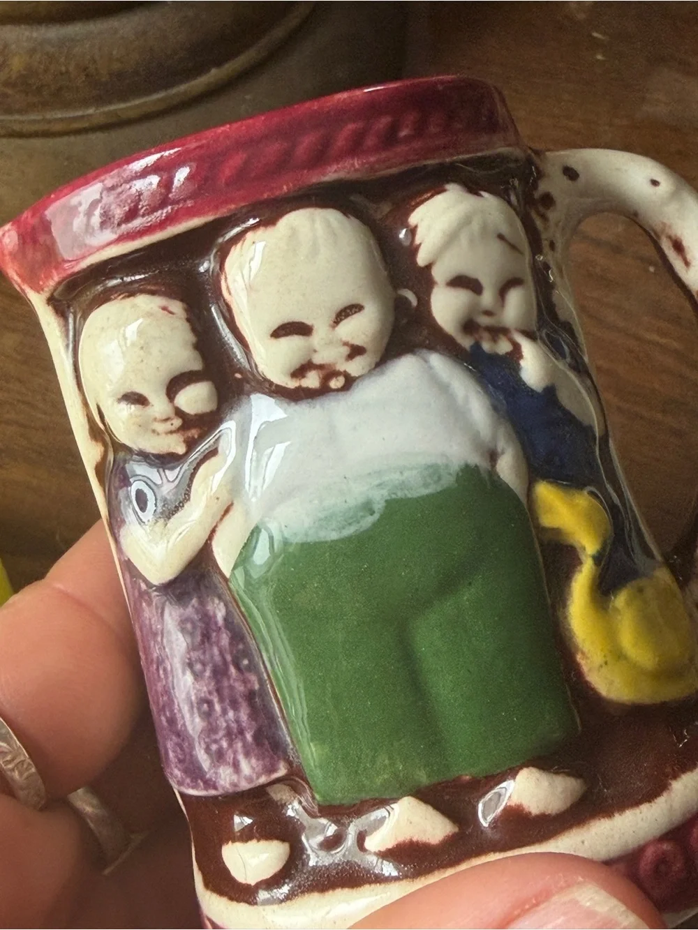 Antique Ugly Buddha Figural Mini Toby Mug Asian Porcelain